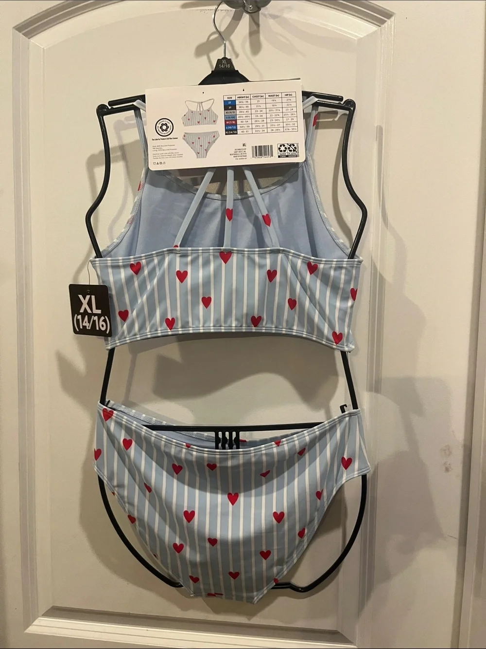 Girls Two-Piece Swim Bikini - Light Blue with Red Hearts